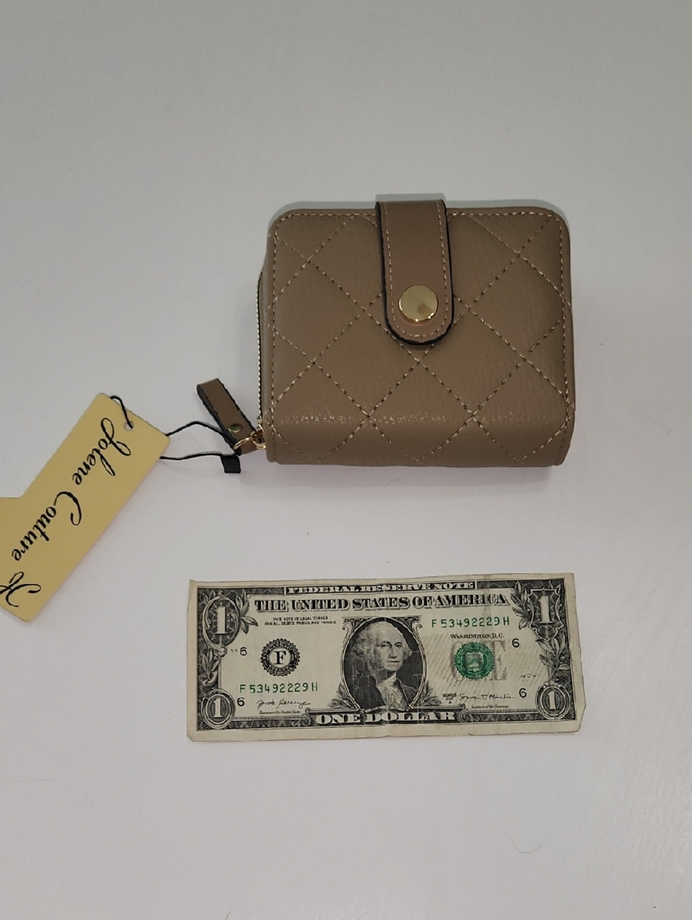 Quilted Taupe Snap & Zip Compact Wallet